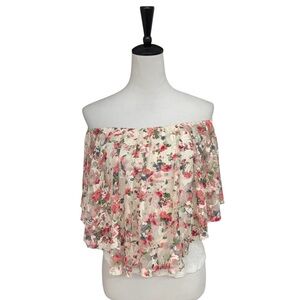 Love J Floral Off Shoulder Top XL Lace Overlay Boho Romantic